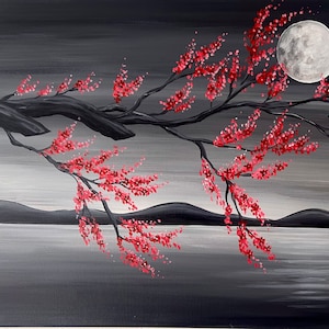 Cherry Blossom Moonlight Art - Etsy