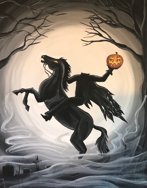 Headless Horseman Halloween Art Etsy