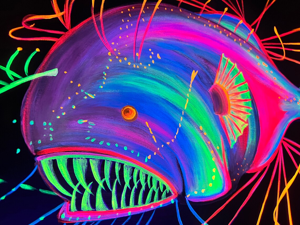 Black Light Anglerfish Painting Etsy