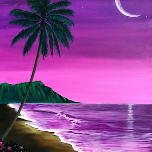 Moon over Diamond Head painting. image 1