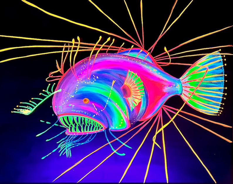 Black Light Anglerfish Painting Etsy