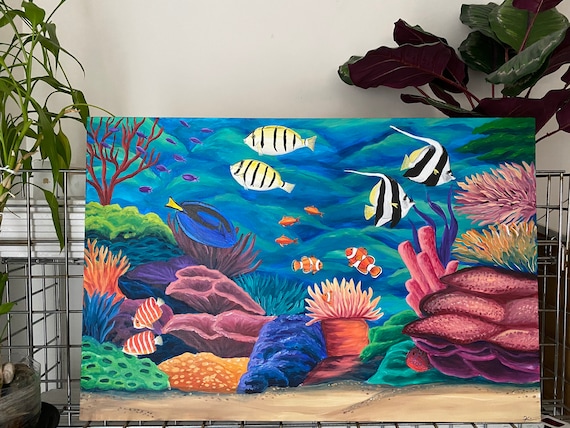 油彩画「魚たちの海中公園」油絵 絵画 原画 F6 油彩画「魚たちの海中公園」油絵 絵画 原画 F6