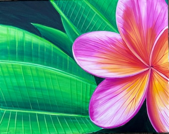 Plumeria Painting, Signed Floral Artwork, Matted Print Available