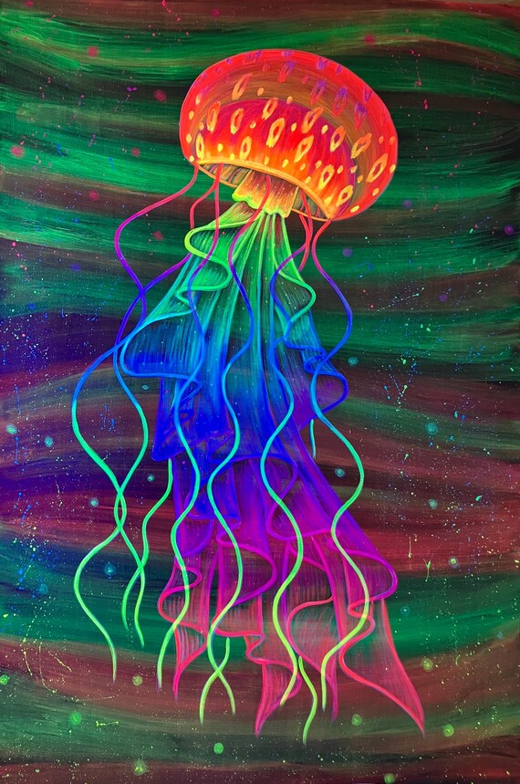 Blacklight Rainbow Jellyfish Painting - Etsy