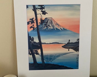富士山と松の木 陶器画 額付 マウントフジ 松 絵画 - 絵画