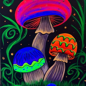 mushroom original fluorescent acrylic painting