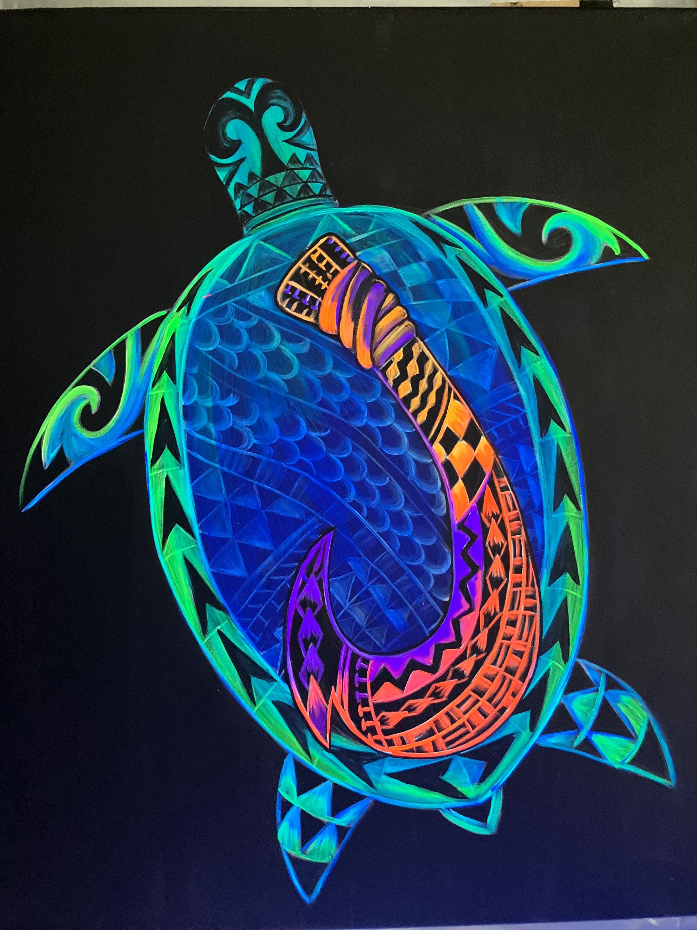 Tribal Hawaiian Honu Black Light Painting - Etsy
