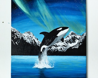 Orca & Aurora Borealis Art Print, Ocean Lover Gift - Etsy