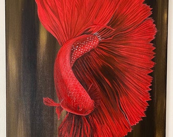 Red betta fish painting