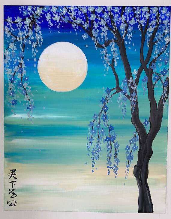 Japanese Cherry Blossom Painting Asian Decor Fengshui Shut