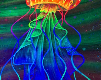 Blacklight Rainbow Jellyfish Painting - Etsy