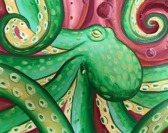 タコの絵画 埋め込みツールを使用したオリジナルの立体彫刻アート