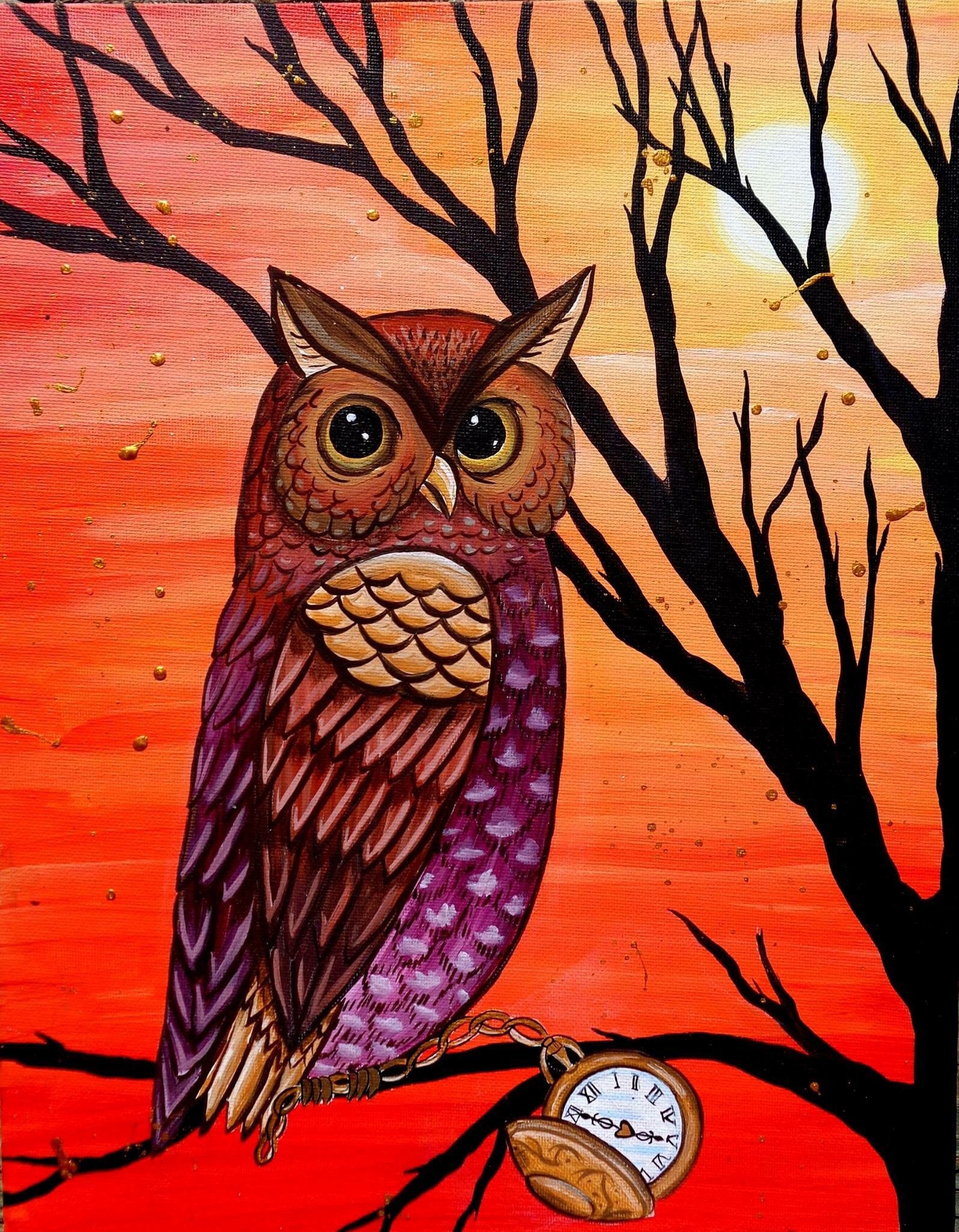 Mexican Folk Art Owl Print, Bright Colors, Time Reminder (8x10)