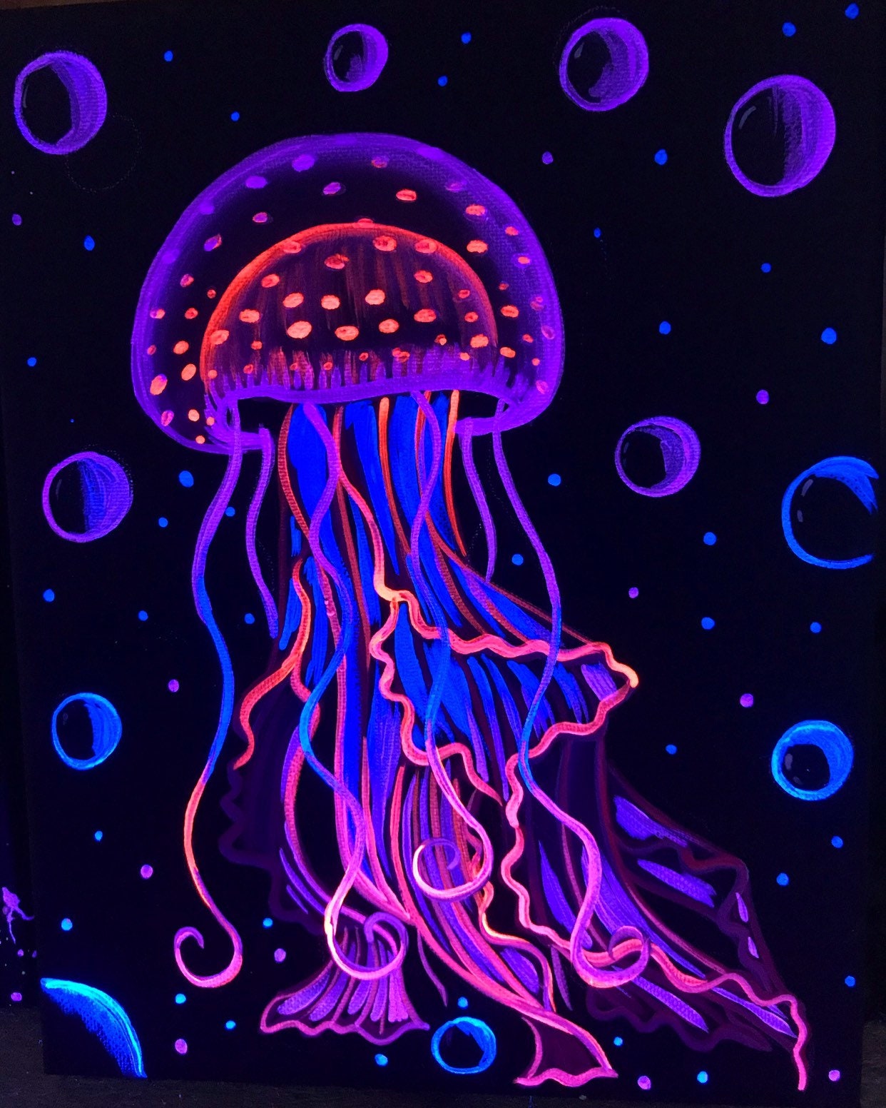 Pink Blacklight Jellyfish Painting. Etsy