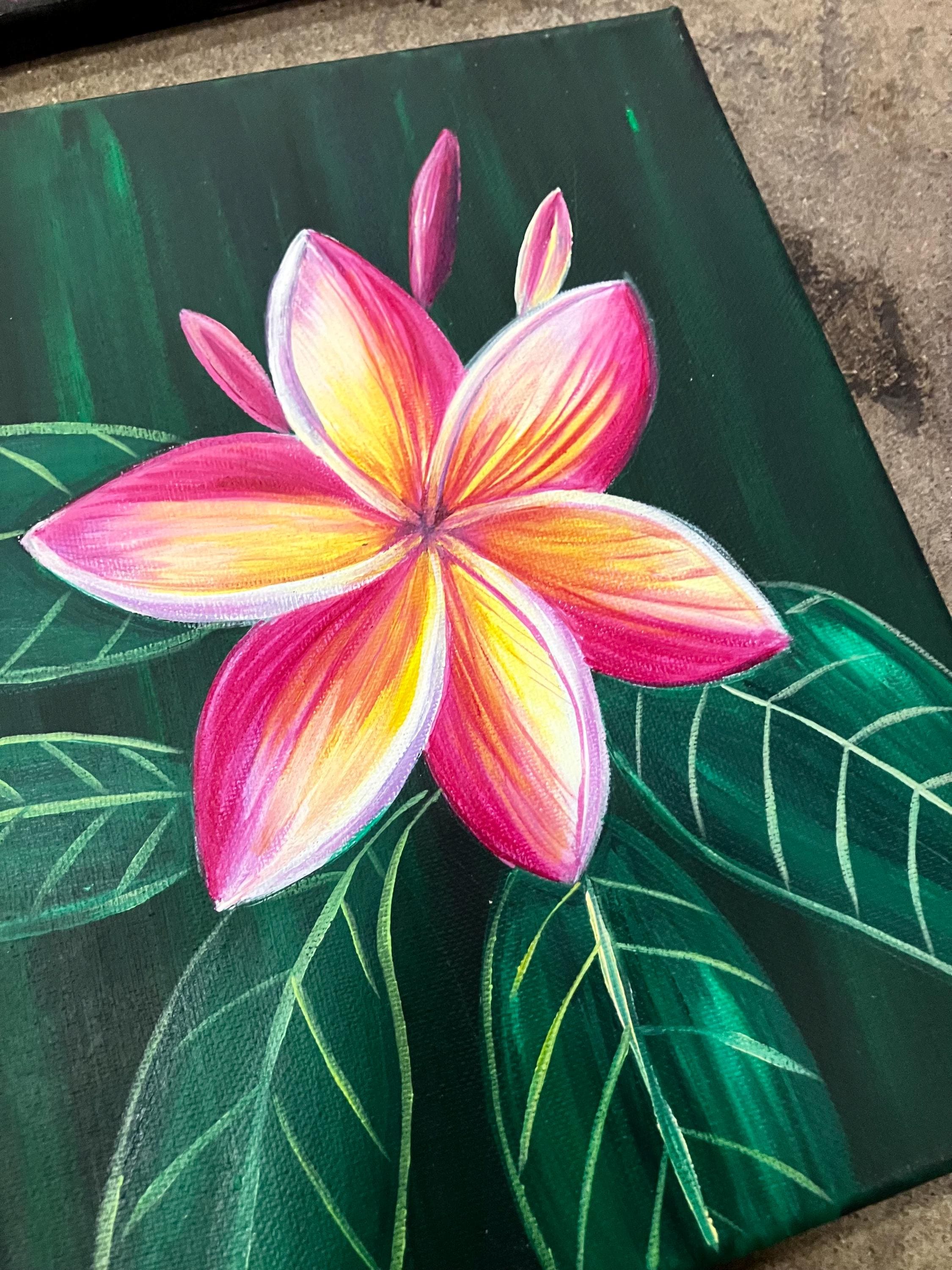 Original Plumeria Flower Painting: Hawaiian Tropical Art, Acrylic