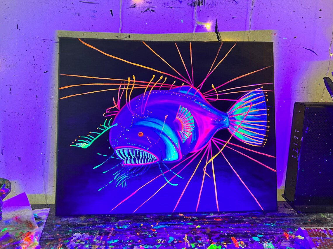 Black Light Anglerfish Painting Etsy