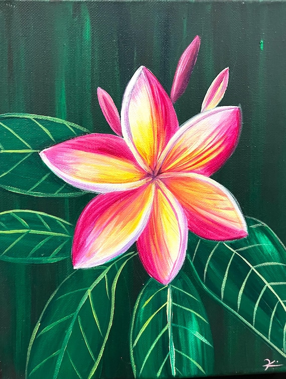 レジンアート海(Plumeria) Original Plumeria Flower Painting: Hawaiian Tropical Art, Acrylic