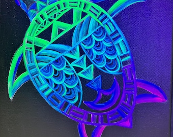 tribal turtle blacklight painting