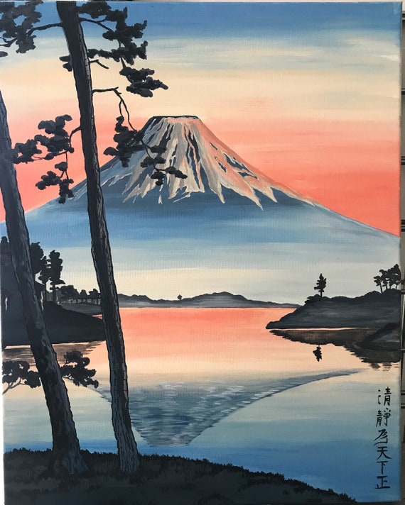 真作 富士山 赤富士Mt.Fuji 額装Japanese painting
