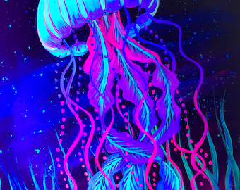 ブラックライトで描くクラゲの絵 - Etsy 日本