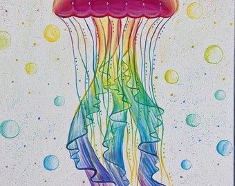 Rainbow Jellyfish Art - Etsy