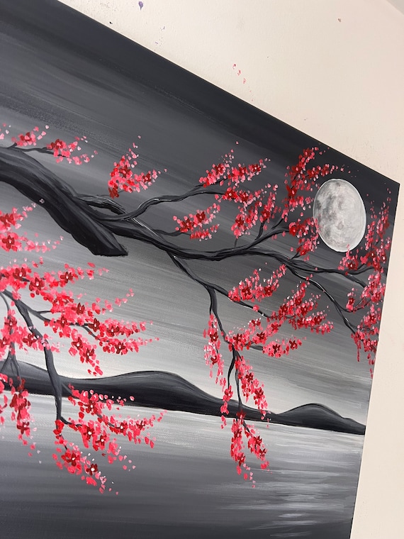 油絵 油彩  絵 絵画【Çherry blossom road】 Beautiful Japanese Cherry Blossom Road: Blossom Path Paint
