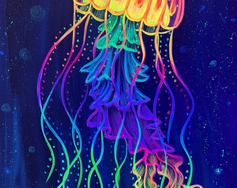 Blacklight original jellyfish painting