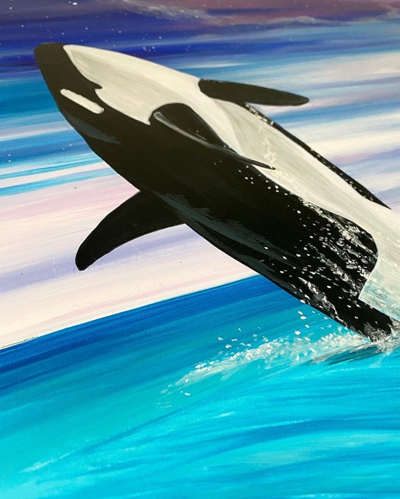Orca Galaxy Painting, Jumping Whale Art, Signed Print Available - Etsy