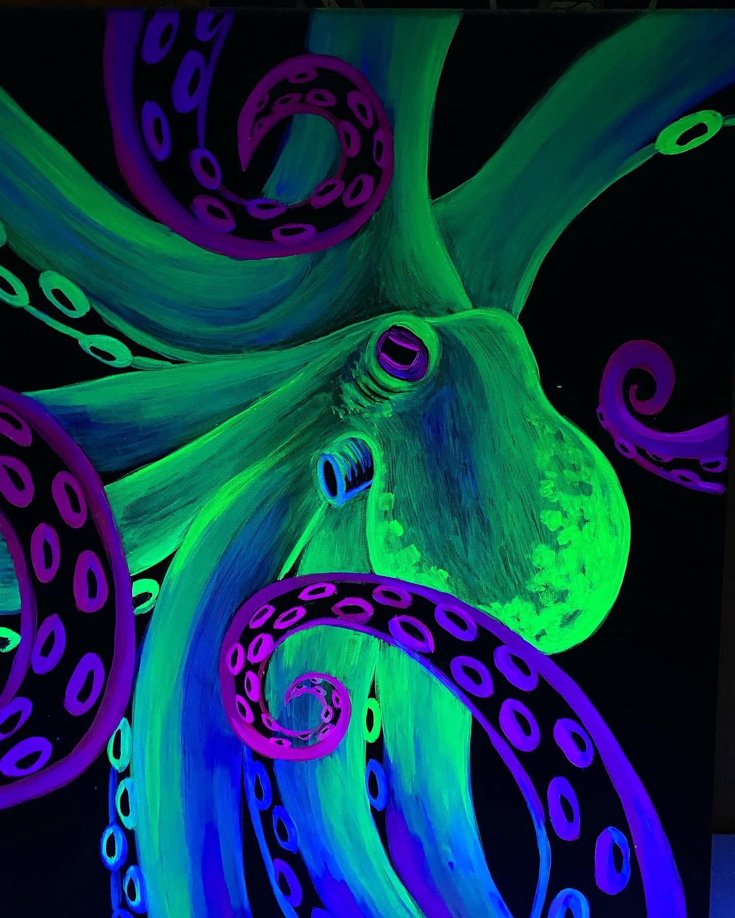 Black Light Octopus Painting Etsy