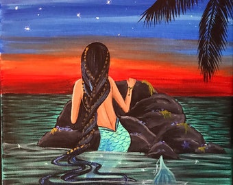Mermaid in Tropical Waters Art Print, Signed
