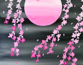 Pink moon cherry blossom artwork