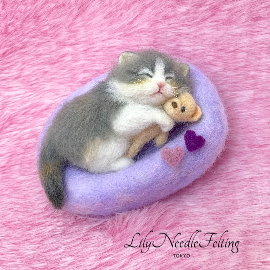 Needle Felted Sleeping Kitten on a Pillow Needle Felt Cat Etsy