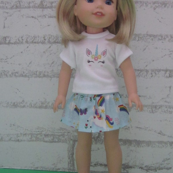 14.5 inch doll clothes fits dolls such as Wellie Wishers H4H Betsy McCall unicorn t-shirt skirt handmade USA