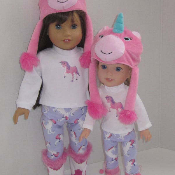 14.5 inch doll clothes such as Wellie Wishers H4H Glitter Girls 18" dolls separates unicorn hat leggings t-shirt pink purple boots Made USA