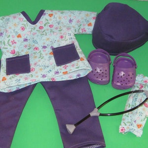 18 doll clothes fits dolls such as American girl nurse scrub set 6-piece scrub top pants face mask shoes stethoscope Made in USA image 9