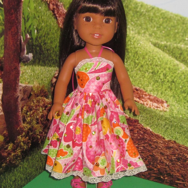 14.5 inch doll clothes fits dolls such as Wellie Wishers H4H Betsy McCall summer sundress multi colors  handmade USA