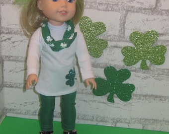 14.5 inch doll clothes fits dolls such as Wellie Wishers H4H Irish St. Patrick's Day t-shirt pants scarf hairbow shoes separately