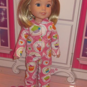 14.5 inch doll clothes pink cupcake hearts flannel pajamas fits dolls as Wellie Wishers H4H Glitter Girls  slippers separate made in USA