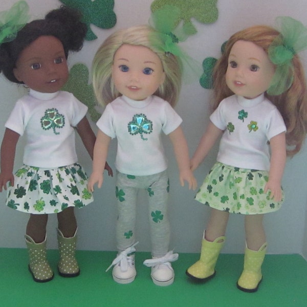 14.5 inch doll clothes such as Wellie Wishers H4H Glitter Girls Irish shirt skirt leggings boots shoes choice St. Patrick's day green USA