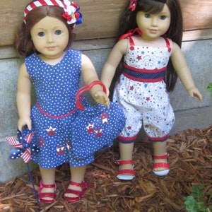 18&quot; Doll clothes fits dolls such as American Girl 4th of July jumpsuit dress purse hair bow shoes sold separately Made in USA