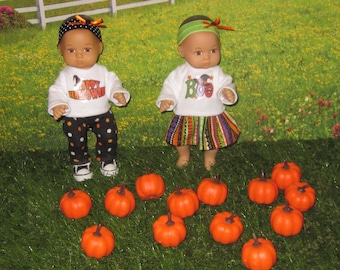 8 inch doll outfit fits dolls such American Girls caring for your baby doll Halloween pumpkin patch shirt pants hair bow handmade USA