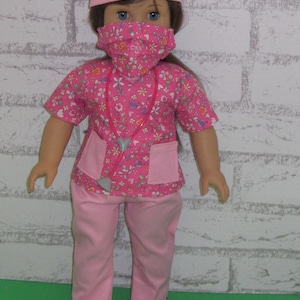 18 doll clothes fits dolls such as American girl nurse scrub set 6-piece scrub top pants face mask shoes stethoscope Made in USA image 6