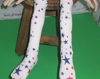 Big Stella 20" Connie Lowe Bjd doll clothes (NO DOLL) Fancy fun thigh high socks red and blue stars  on white made in USA