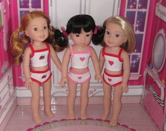14.5 inch doll clothes 2 pc. mod underwear set fits dolls such as Wellie Wishers H4H Betsy McCall choice sweetheart white red pink made USA