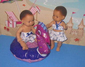 8 inch doll outfit  bathing suit girl or boy blue sea horse swim ring fits dolls such American Girls caring for your baby doll handmade USA