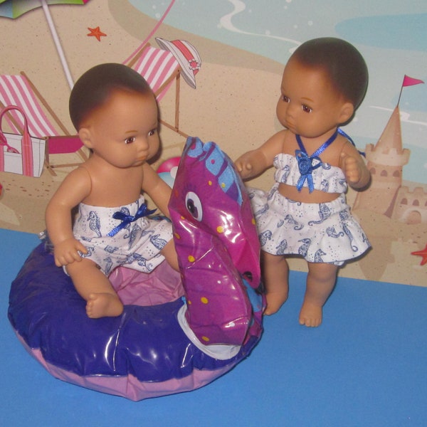 8 inch doll outfit  bathing suit girl or boy blue sea horse swim ring fits dolls such American Girls caring for your baby doll handmade USA