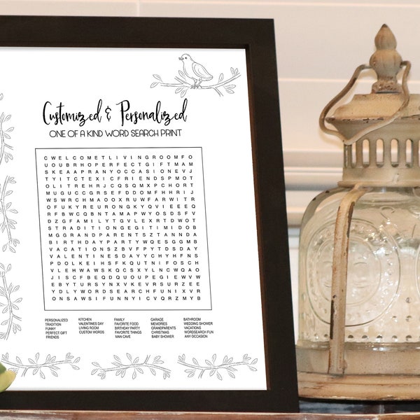 Personalized Word Search For Any Occasion! | Custom Gift w/ Name | You Pick Search Words | Wall Art | You Create One Of A Kind! Mothers Day!