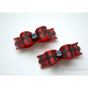 3/8&quot; Buffalo Plaid Pigtails (Tiny Dog Bows)