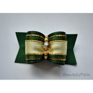 Green and Ivory - 7/8&quot; Dog Bow
