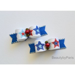 3/8&quot; Country Stars Pigtails (Extra Tiny Dog Bows)